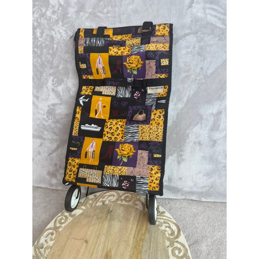 J Garden Rolling Shopping Bag‎ Travel Luggage Wheeled Tote Paris Fashion Print